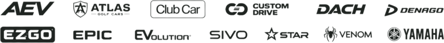 Compatible brands: AEV, Atlas, Club Car, Custom Drive, Dach, Denago, E-Z-GO, Epic, EVolution, SIVO, Star, Venom, Yamaha