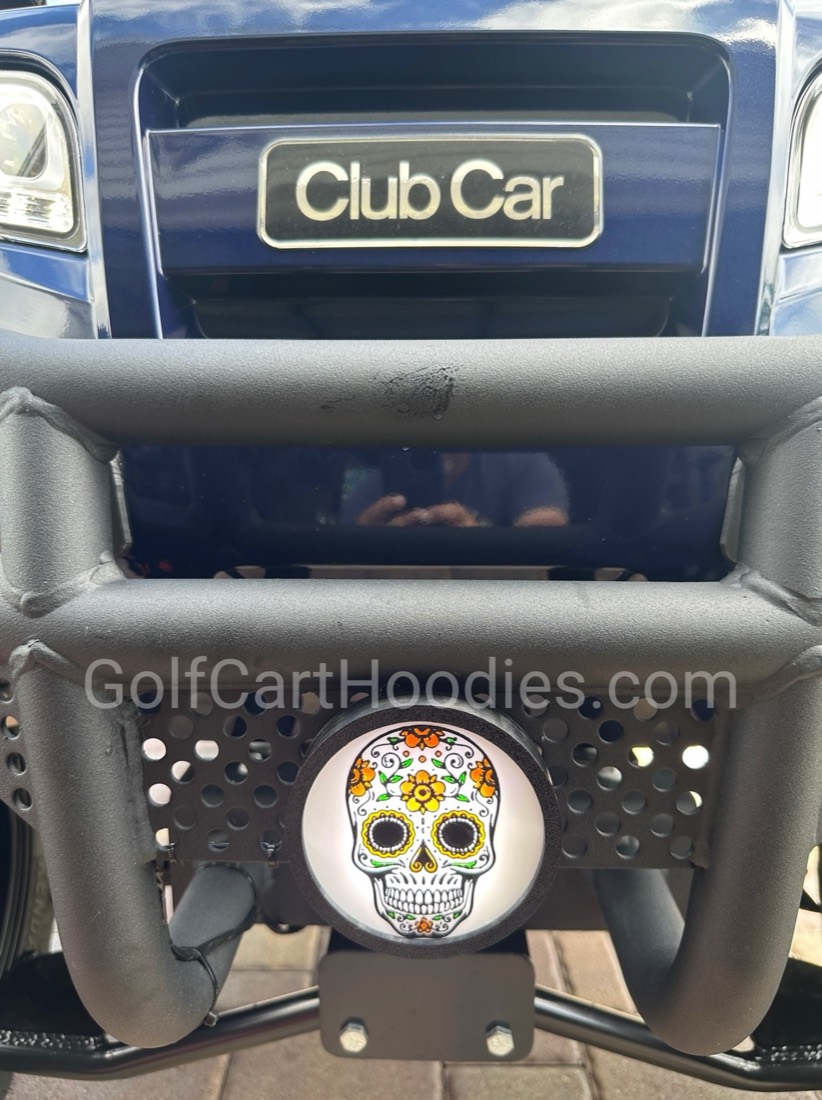 Sugar skull Hoodie on a Club Car brush guard
