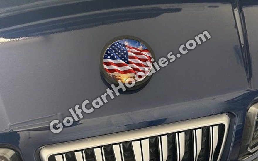American flag Hoodie on an LED mount on the hood of a navy cart